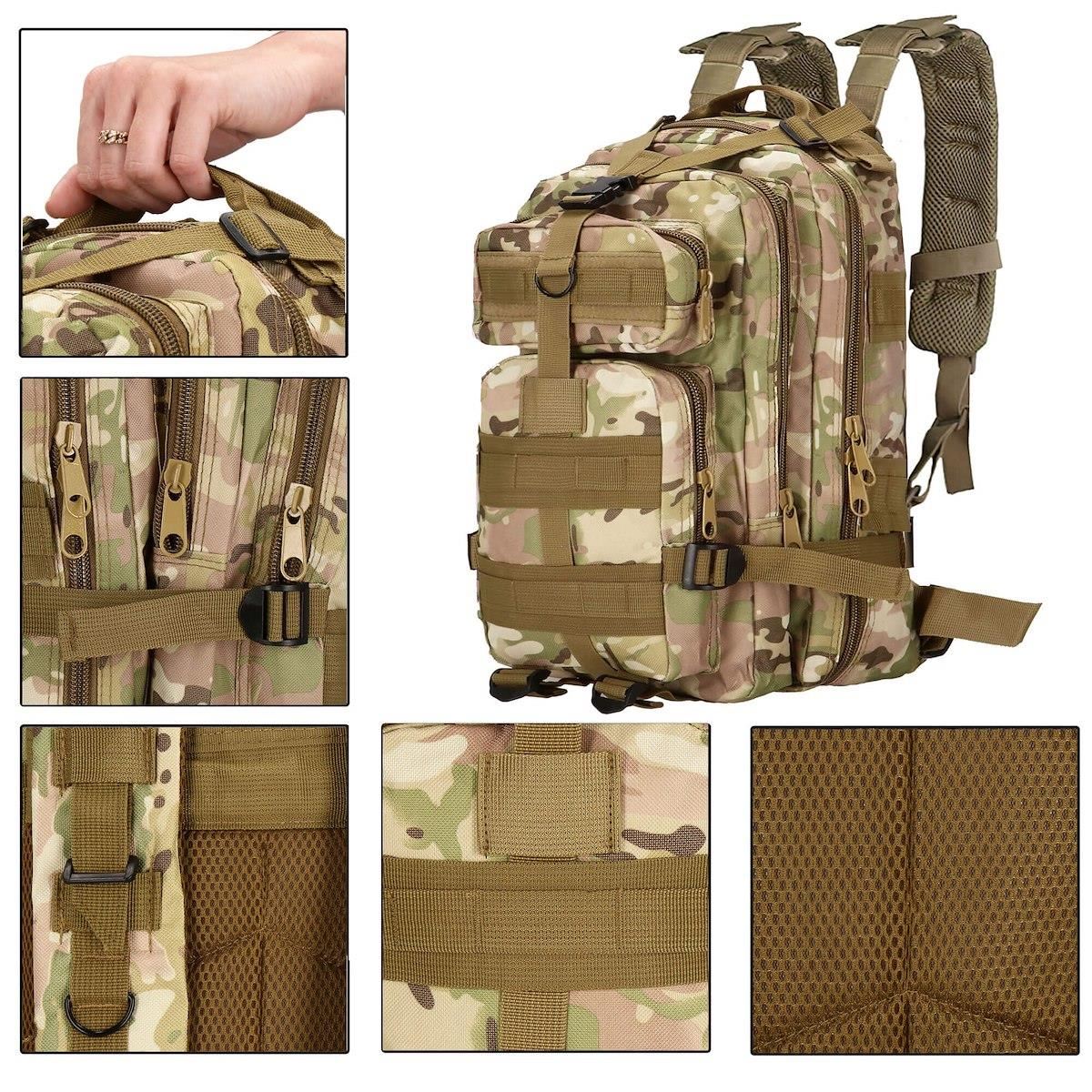 Rucsac militar pentru drumetie, impermeabil, ultra usor, 4 compartimente, culoare camuflaj