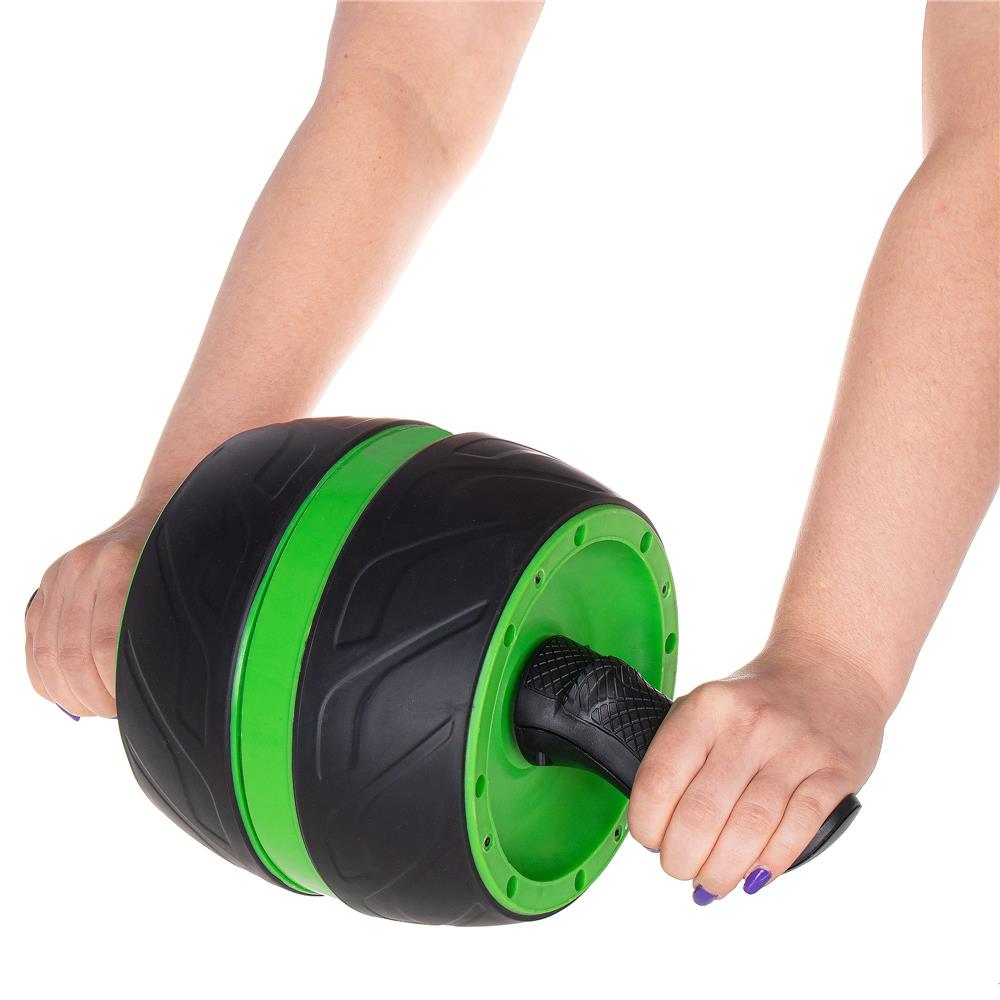 Aparat fitness tip roata pentru abdomene cu covor din spuma, negru verde