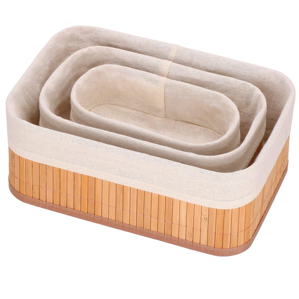 Set 3 cutii organizatoare din bambus, diverse dimensiuni, maro