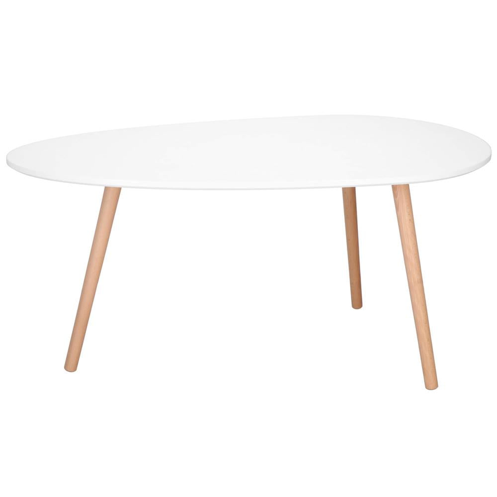 Masa de cafea, ovala, blat 100x50 cm, inaltime 48 cm, Blat MDF, Picioare lemn, Alb