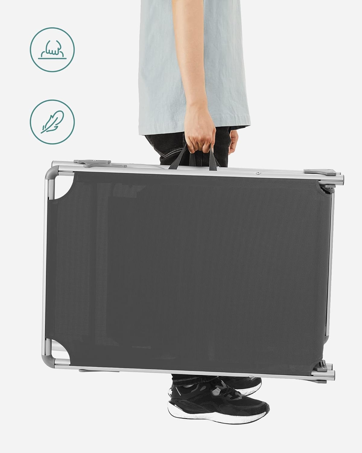 SONGMICS Sezlong pliabil, cu parasolar, spatar reglabil in 5 pozitii, maxim 150kg, 193x55x31cm, gri