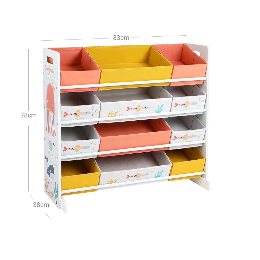 SONGMICS Raft de depozitare jucarii, 12 cutii detasabile din tesatura, 83x38x78cm, alb