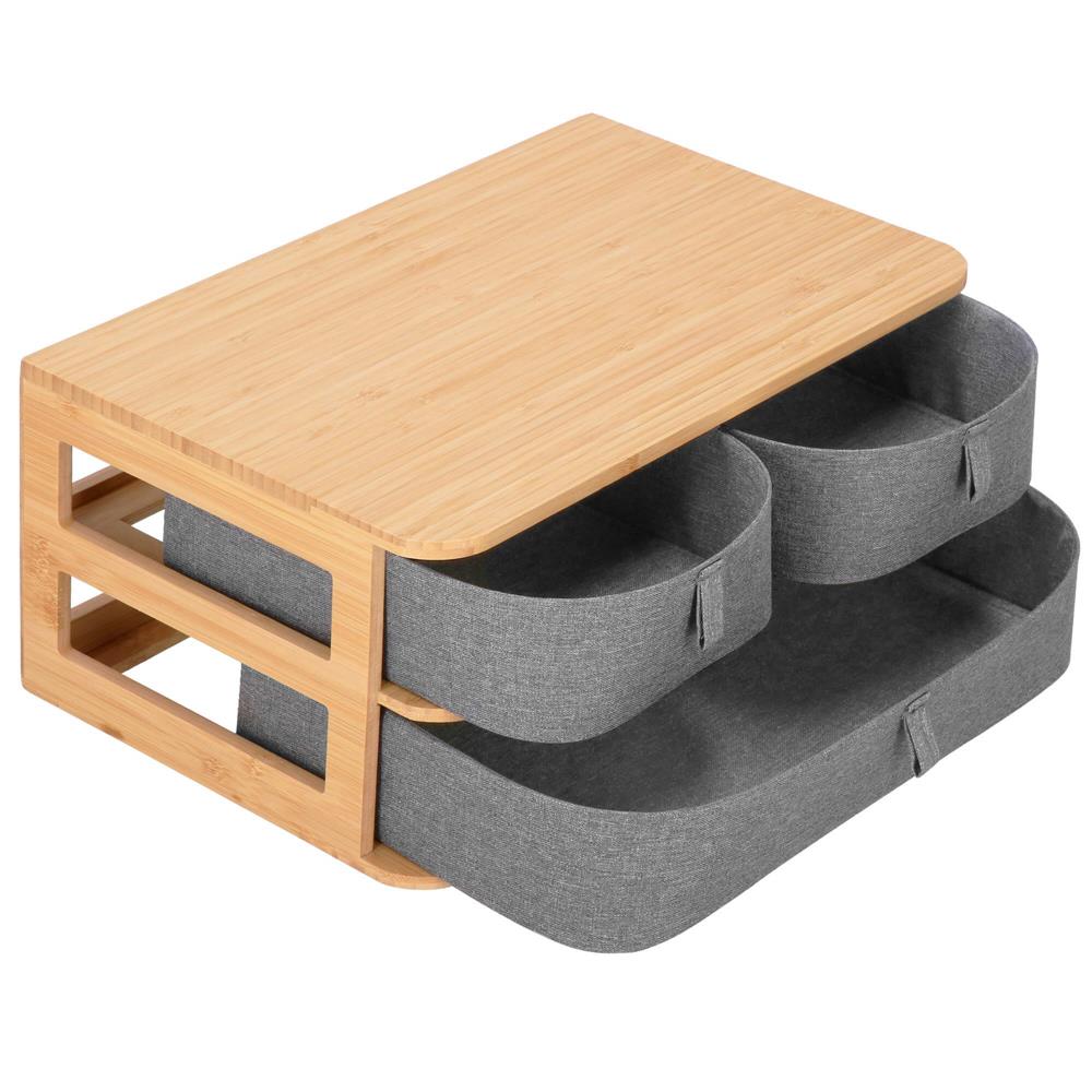 Cutie organizare din bambus, cu 3 sertare detasabile, 16x36x23cm, maro
