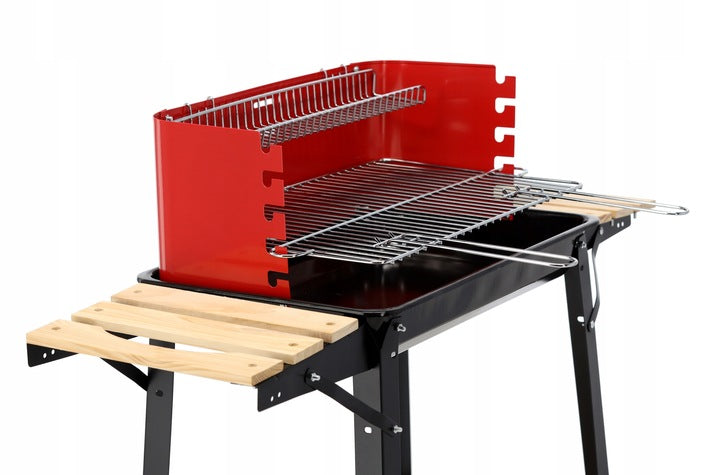 Gratar metalic pe carbuni, tava cromata, cu spita pentru rotisor, 93x84x42cm