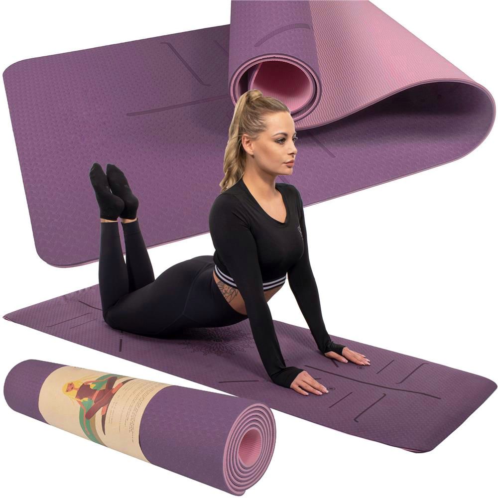 Saltea pentru antrenament, yoga, fitness, aerobic, pilates, exercitii la sol, 183x61cm, violet