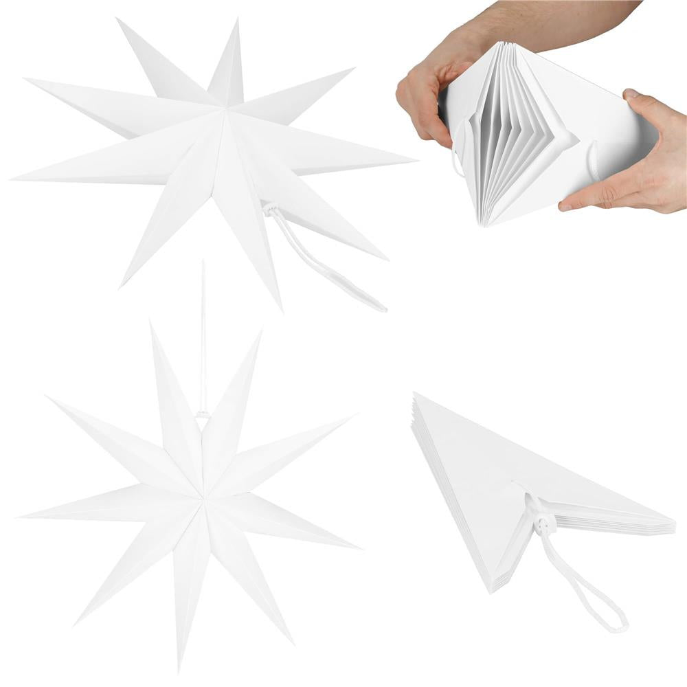 Stea decorativa 3D din hartie, cu 9 colturi, 60cm, alba