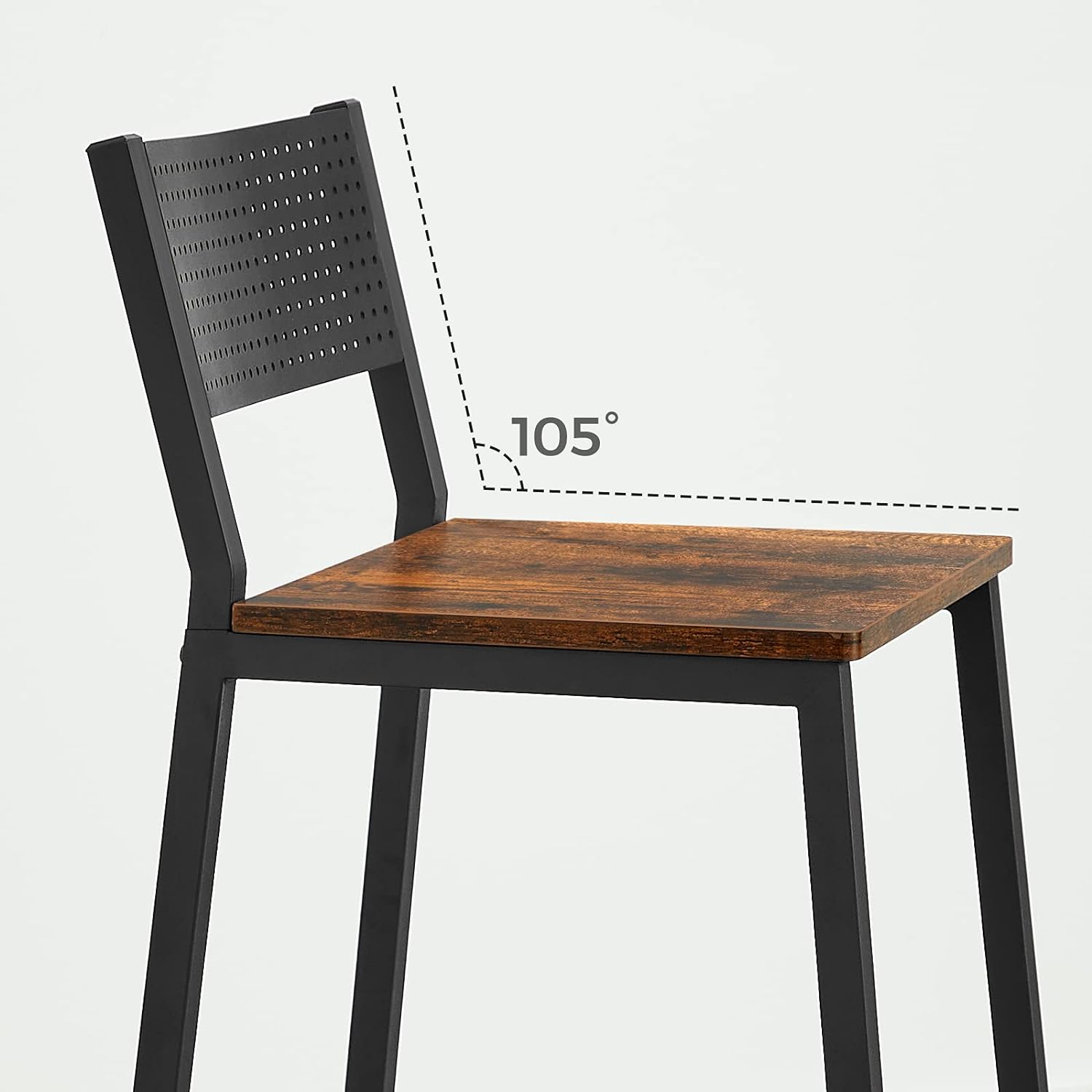 VASAGLE Set 2 scaune de bar, inalte cu spatar, cadru metalic, sezut MDF, industrial, 51x43x97cm, maro rustic si negru