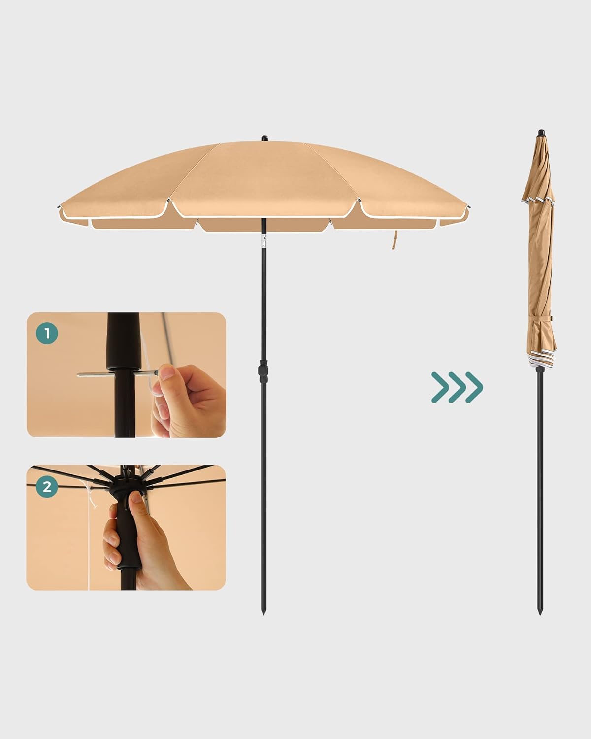 SONGMICS Umbrela terasa gradina sau plaja, cu inclinare, husa, diametru 200cm, taupe - 3