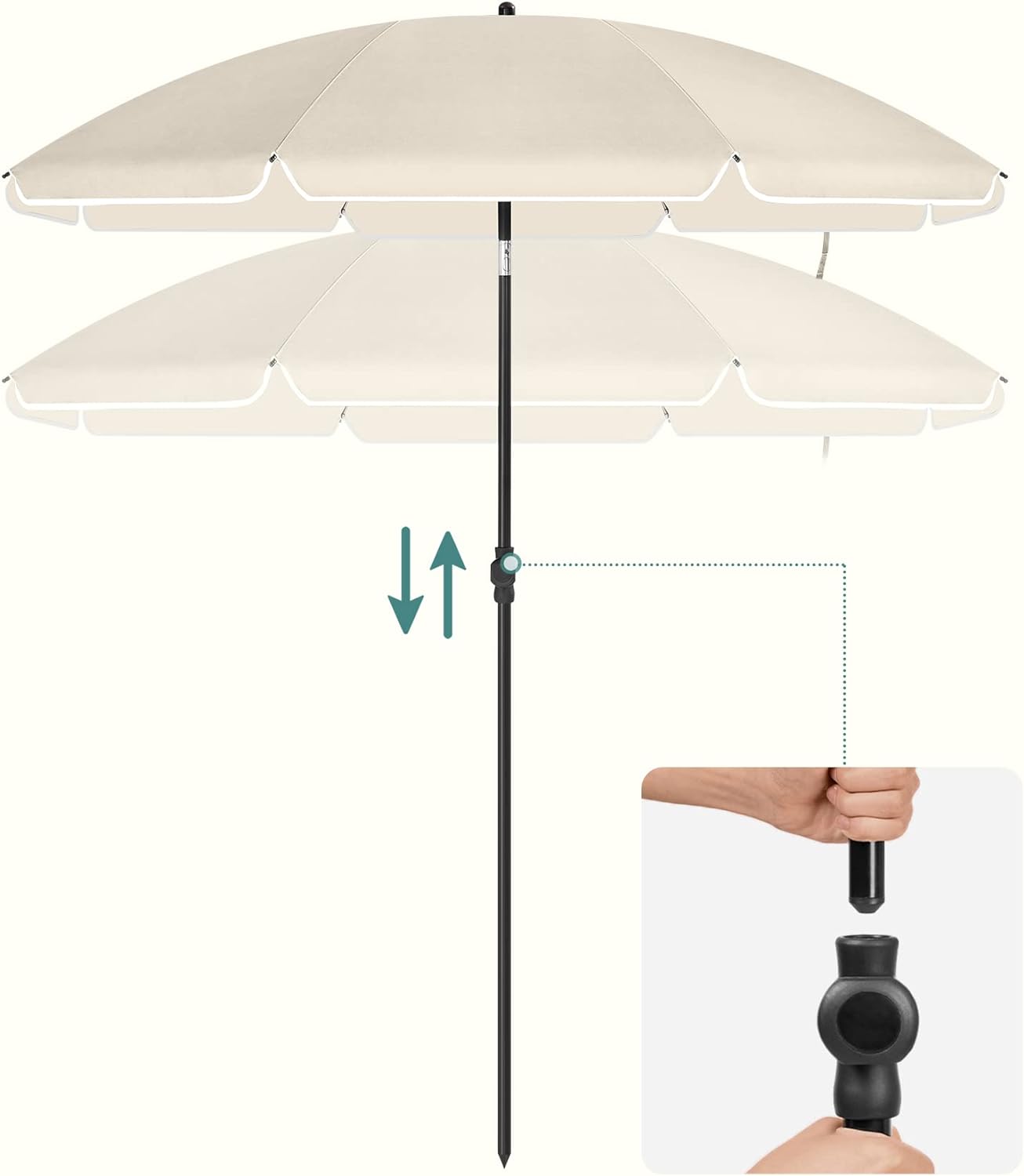 SONGMICS Umbrela terasa gradina sau plaja, cu inclinare, husa, diametru 200cm, bej