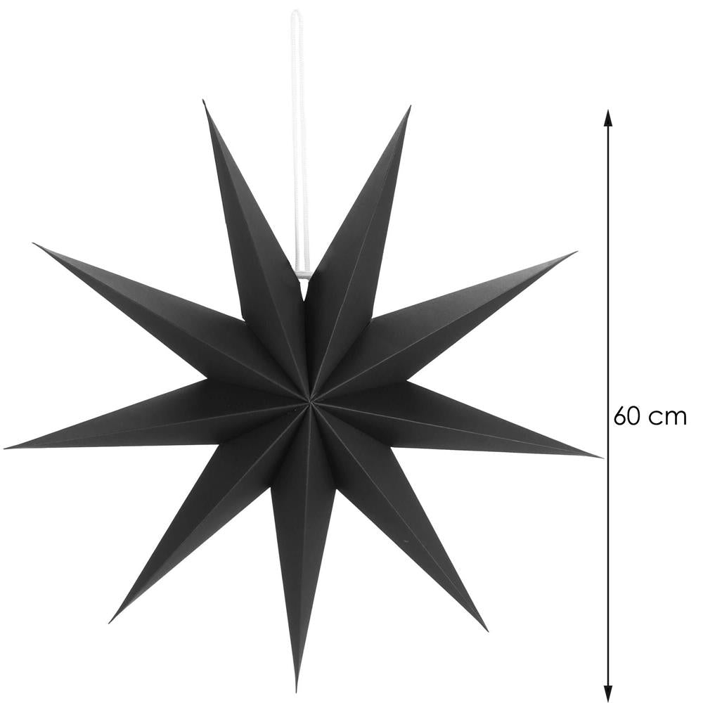 Stea decorativa 3D din hartie, cu 9 colturi, 60cm, neagra
