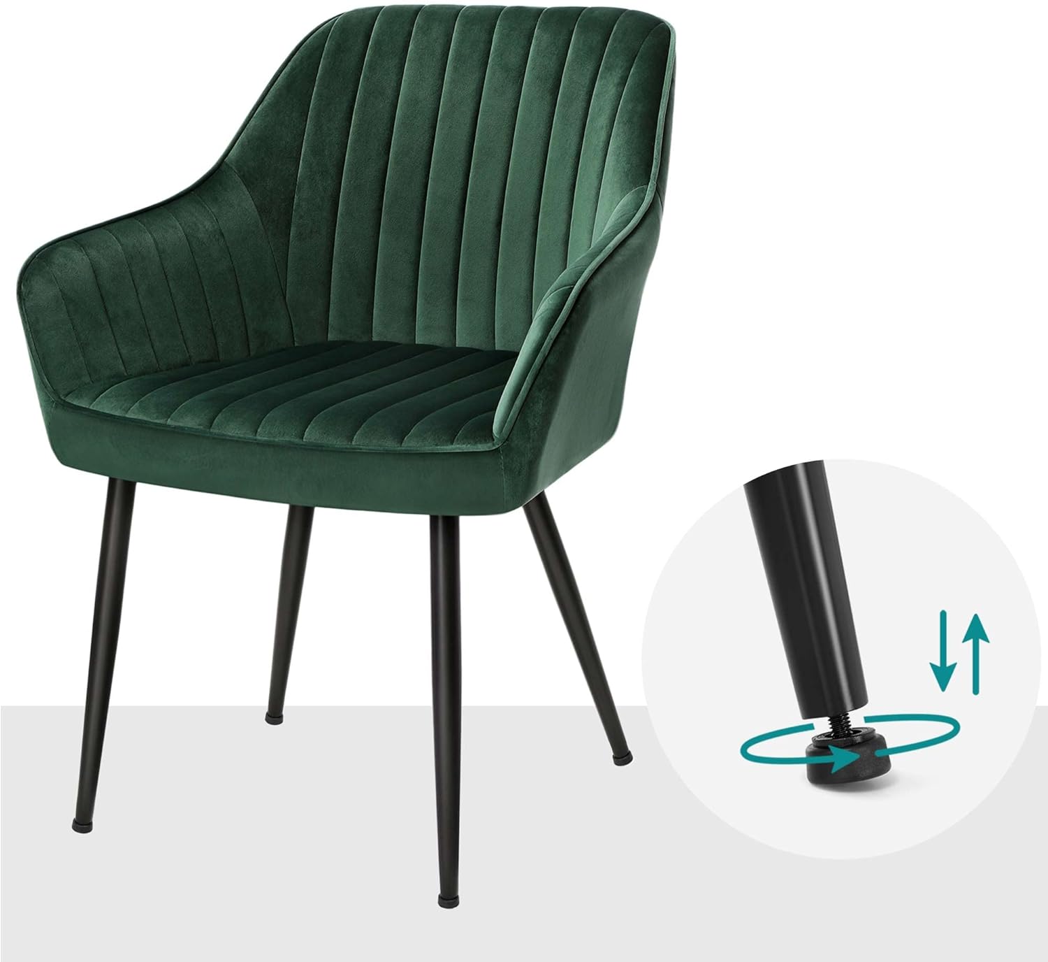 SONGMICS Scaun living tapitat din catifea cu cotiere, sarcina 120 kg, 63x60x85 cm, verde