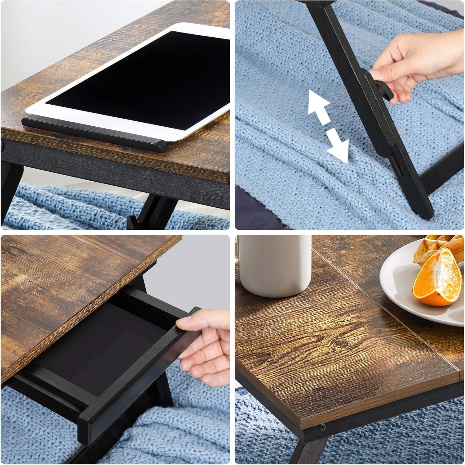 SONGMICS Masa de pat pentru laptop, plabila si reglabila, 71x35x23 cm, maro