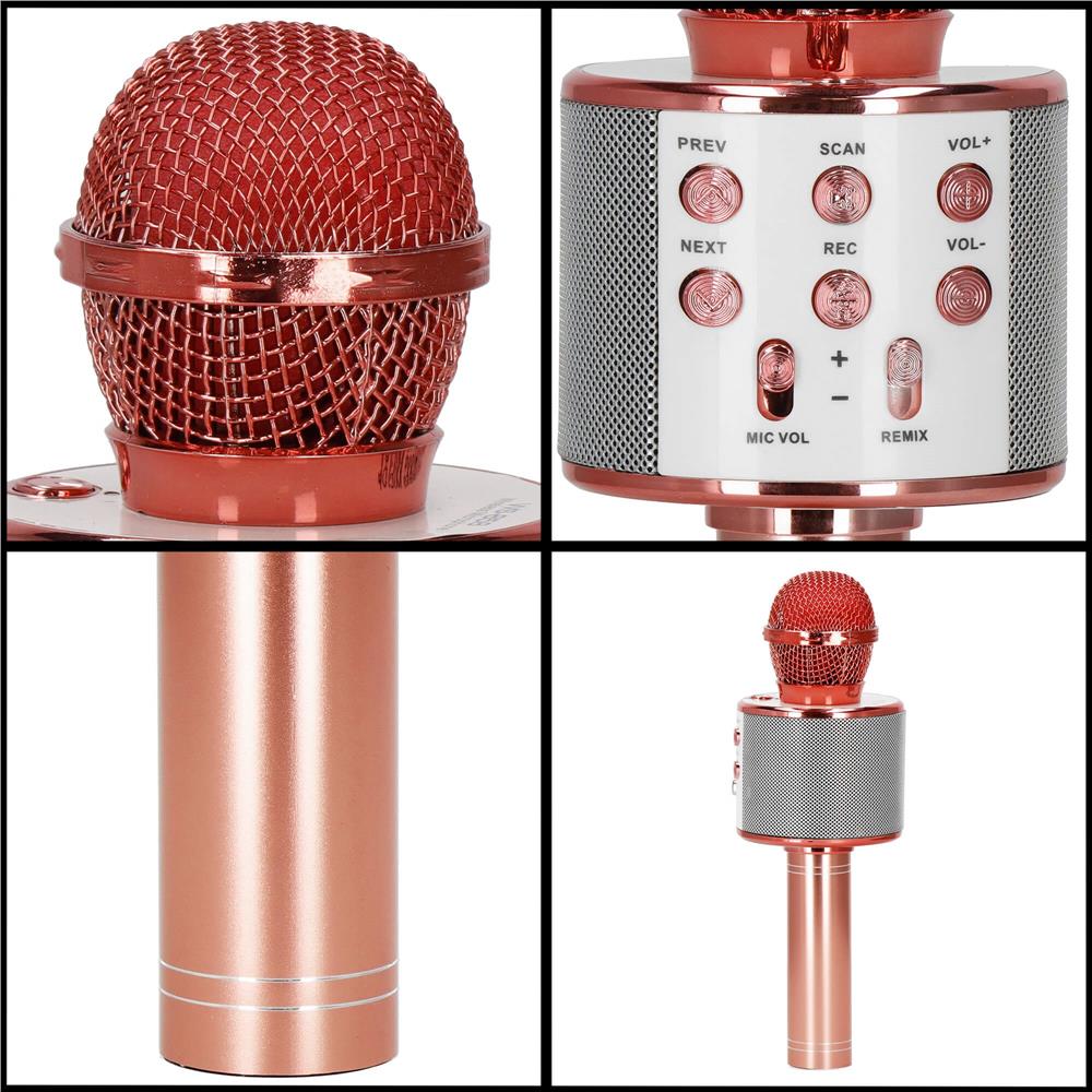 Microfon karaoke copii, wireless, cu acumulator, compatibil iOS si Android, functie de schimbare a vocii, roz