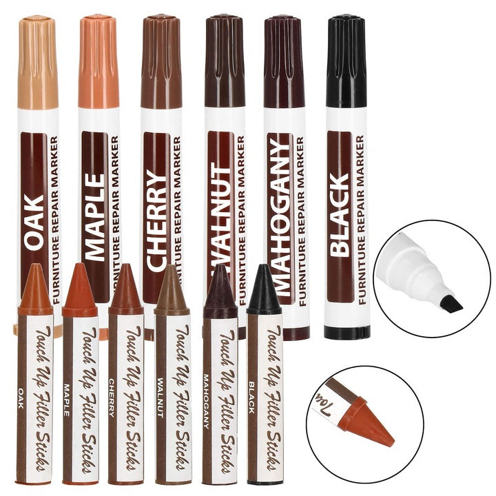 Set 12 markere si creioane de ceara pentru reparatii mobila, multicolor