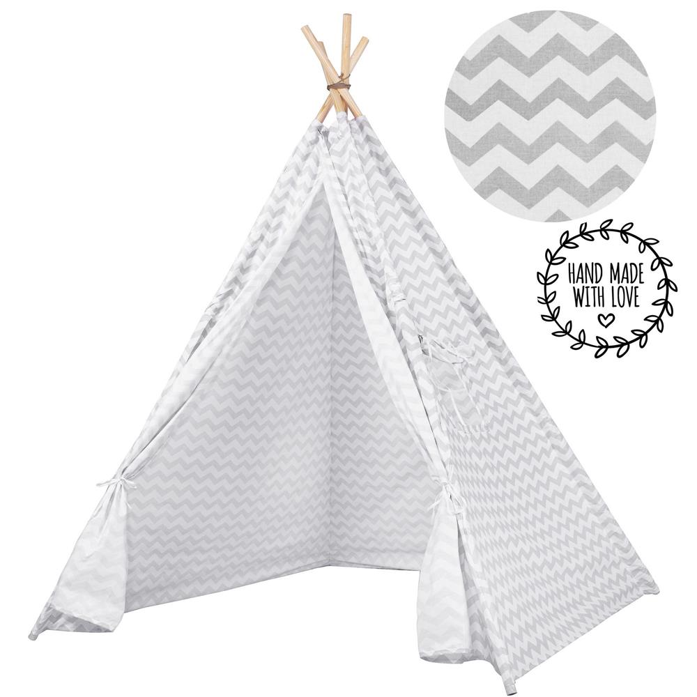 Cort copii Sersimo stil indian Teepee Tent cu fereastra, alb gri zig zag