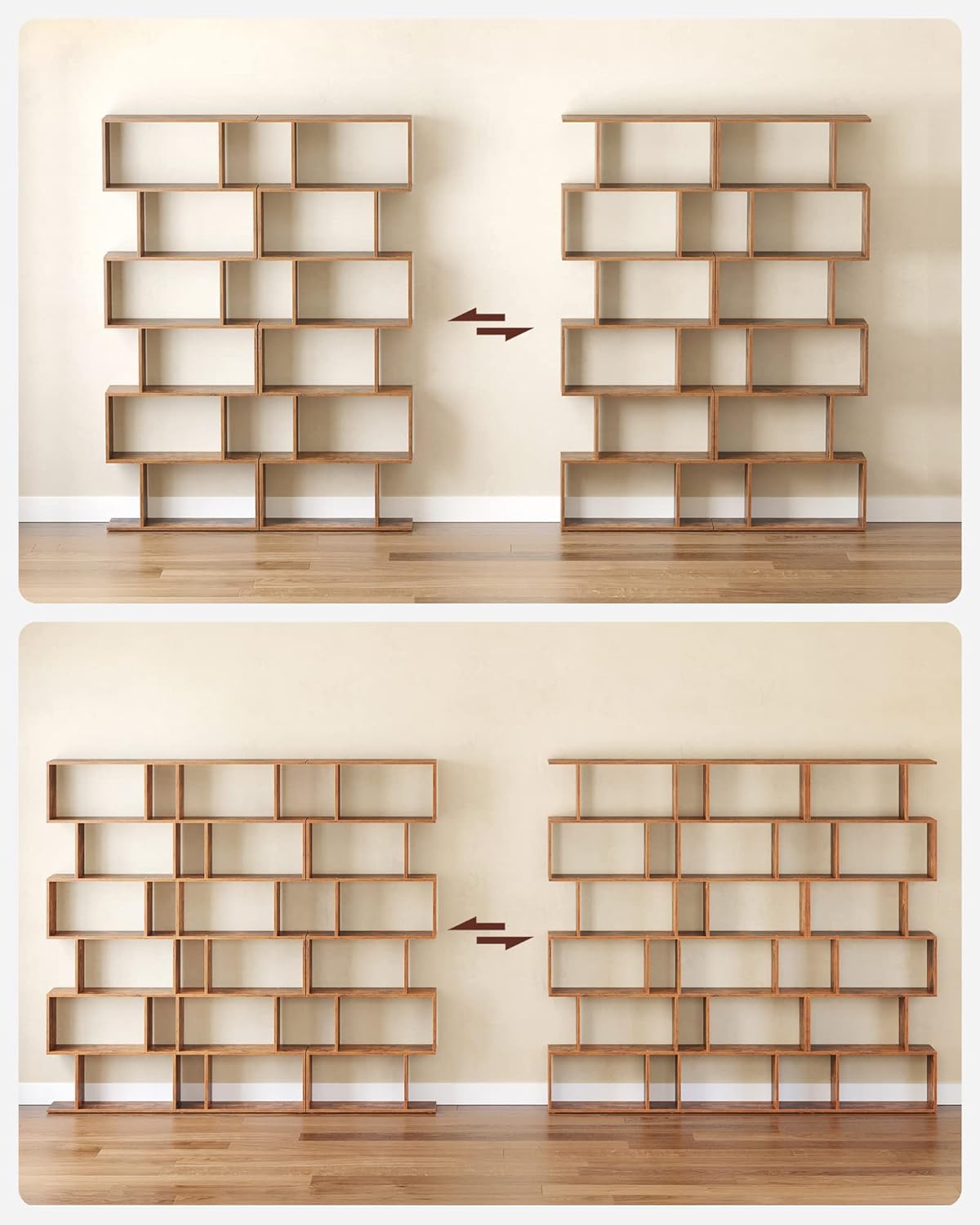VASAGLE Biblioteca, raft cu 6 unitati de depozitare, pentru living, din lemn, 24x190x70cm, maro rustic