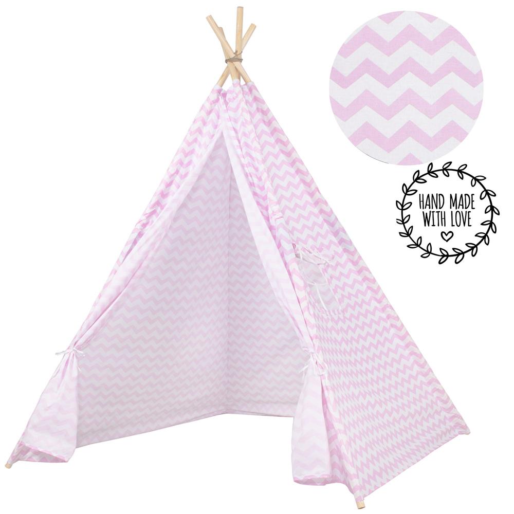 Cort copii Sersimo stil indian Teepee Tent cu fereastra, alb roz zig zag