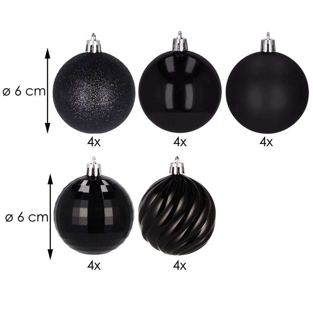 Set globuri de Craciun, 20 bucati, 5 modele, 6cm, negru