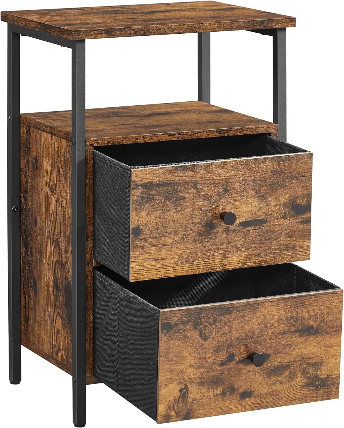 Noptiera cu 2 sertare pentru dormitor, design industrial, 28x38x60cm, maro si negru