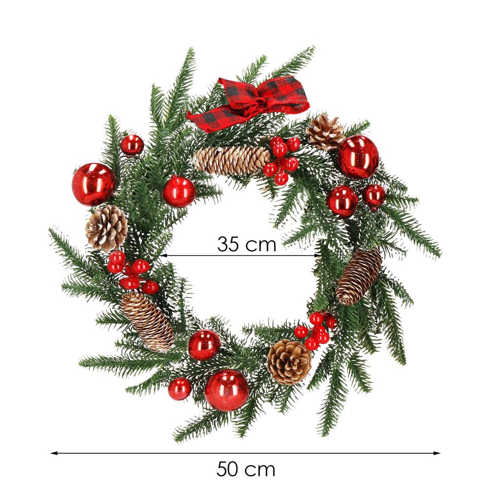 Coronita pentru Craciun, 50 cm, din brad artificial 3D, cu conuri, verde