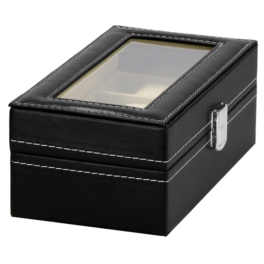 Cutie depozitare si organizare ceasuri, MDF, piele ecologica, 20,5x11x8cm, negru