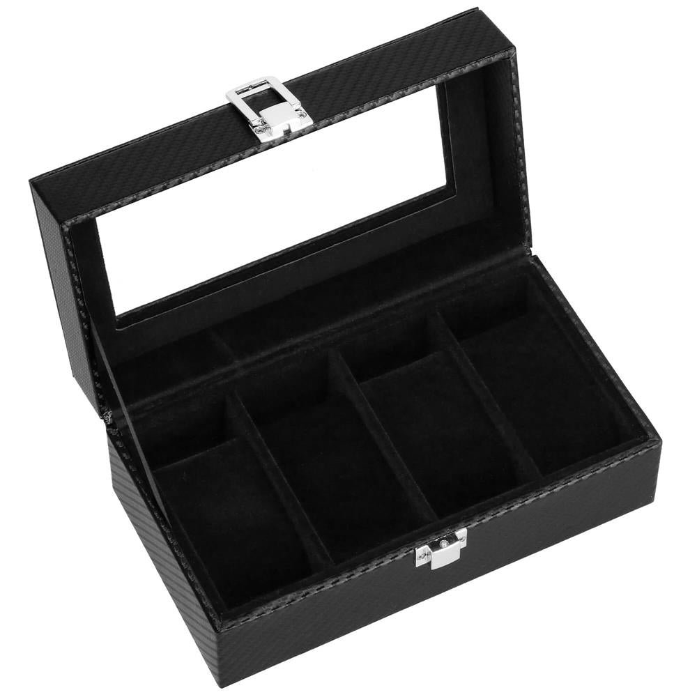 Cutie depozitare si organizare ceasuri, MDF, piele ecologica, 20,5x11x8cm, negru sarpe