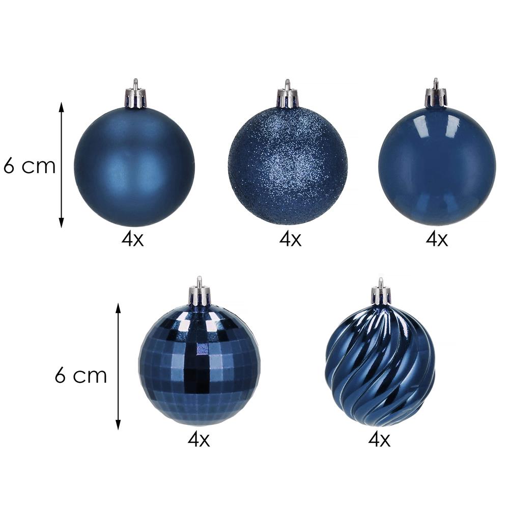 Set globuri de Craciun, 20 bucati, 5 modele, 6cm, albastru inchis