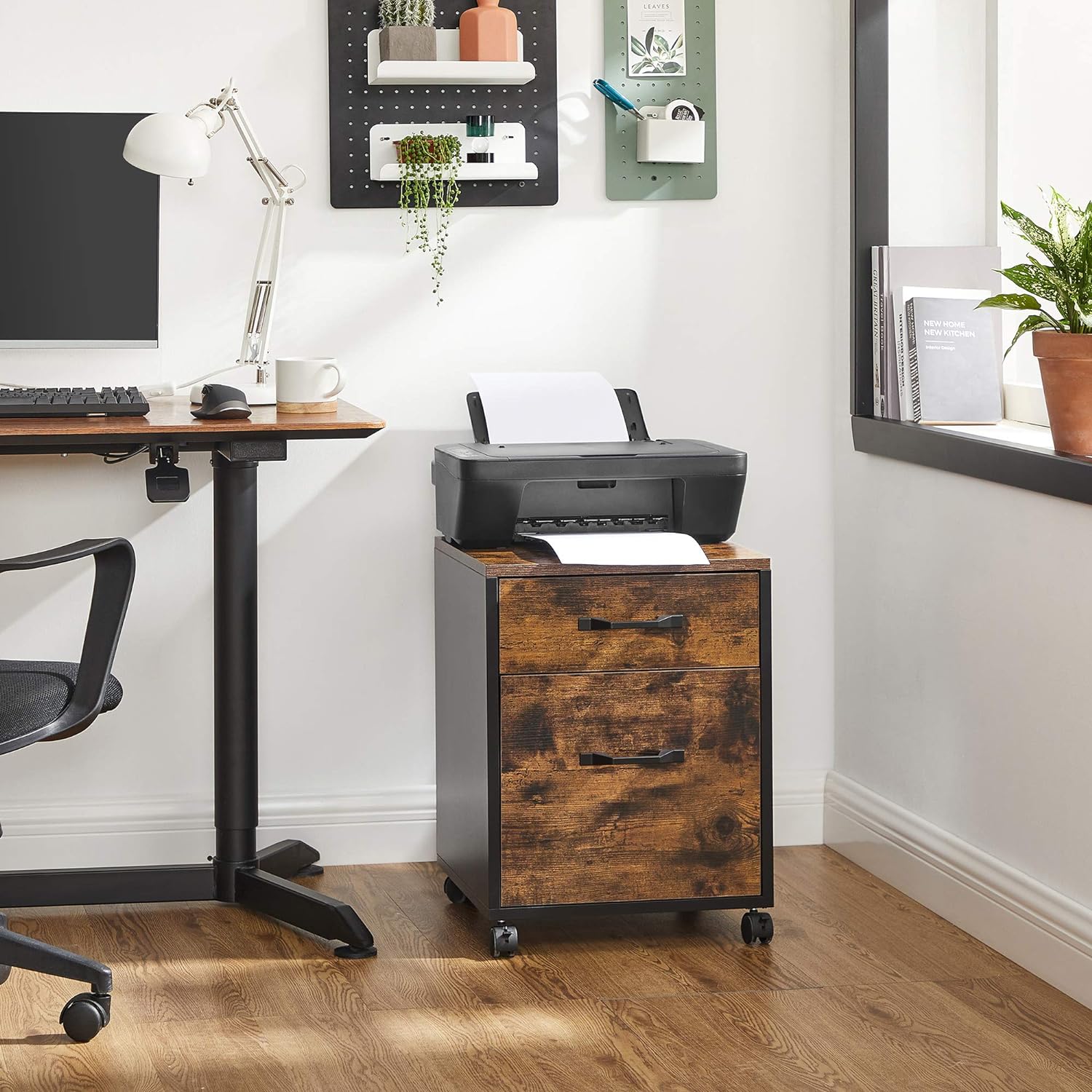 VASAGLE Dulap mobil tip rollbox pentru birouri, cu 2 sertare, stil industrial, 41x40x55cm, maro rustic