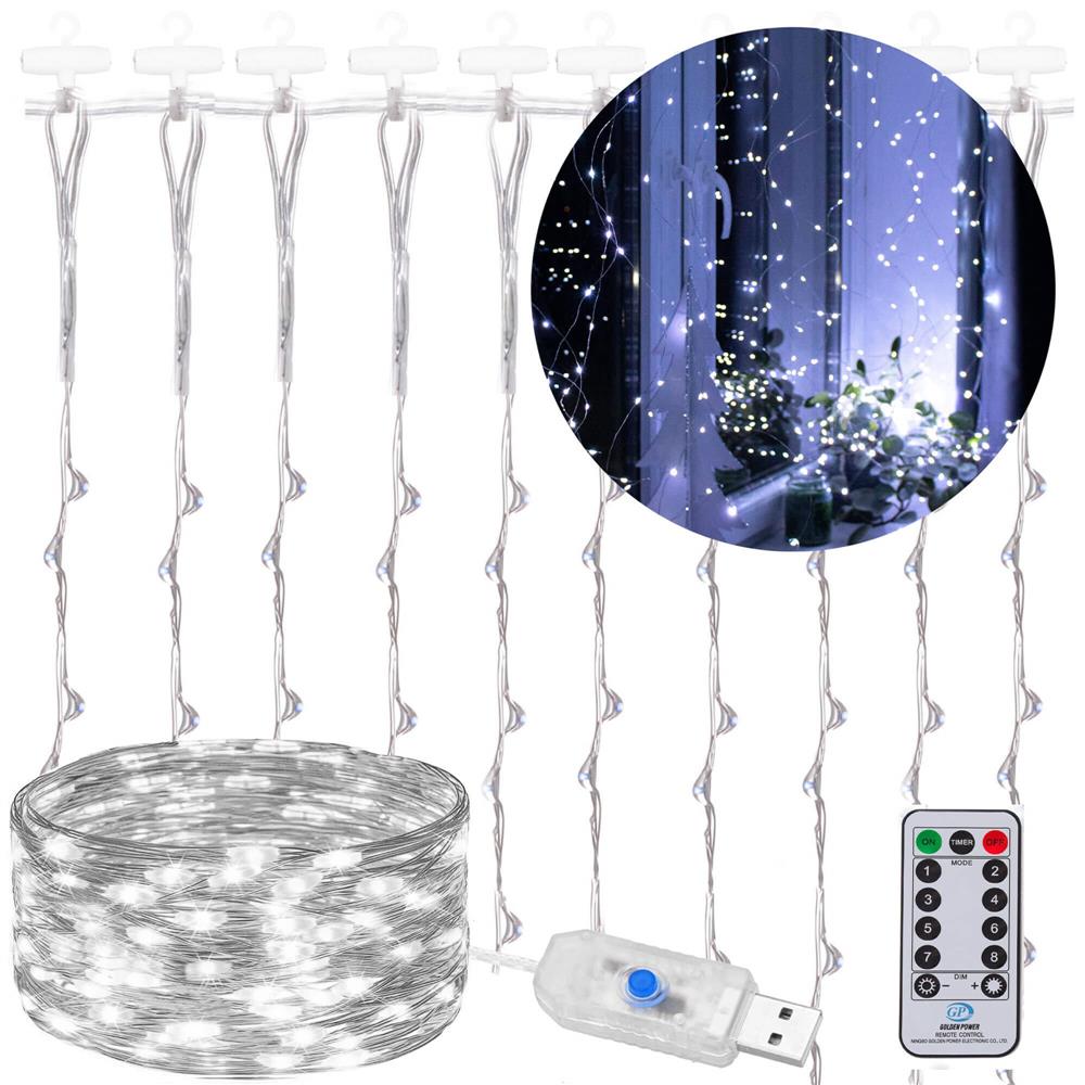 Ghirlanda luminoasa tip perdea 200 LED-uri, 2x2m, pentru interior, alimentare USB, alb