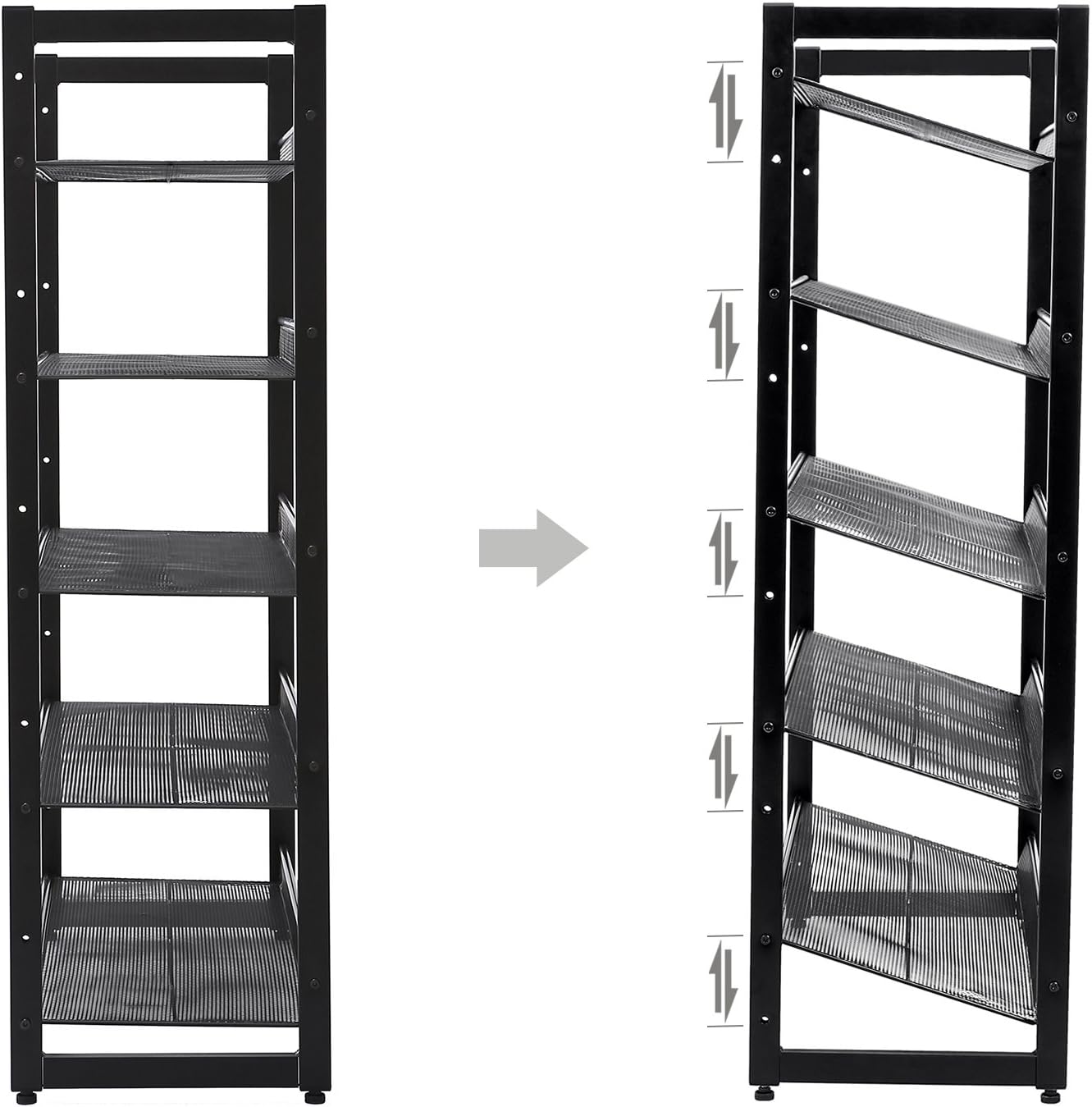 SONGMICS Raft de depozitare pantofi pe 5 niveluri, metal, rafturi plate sau unghiulare reglabile, 31x74x104cm, negru