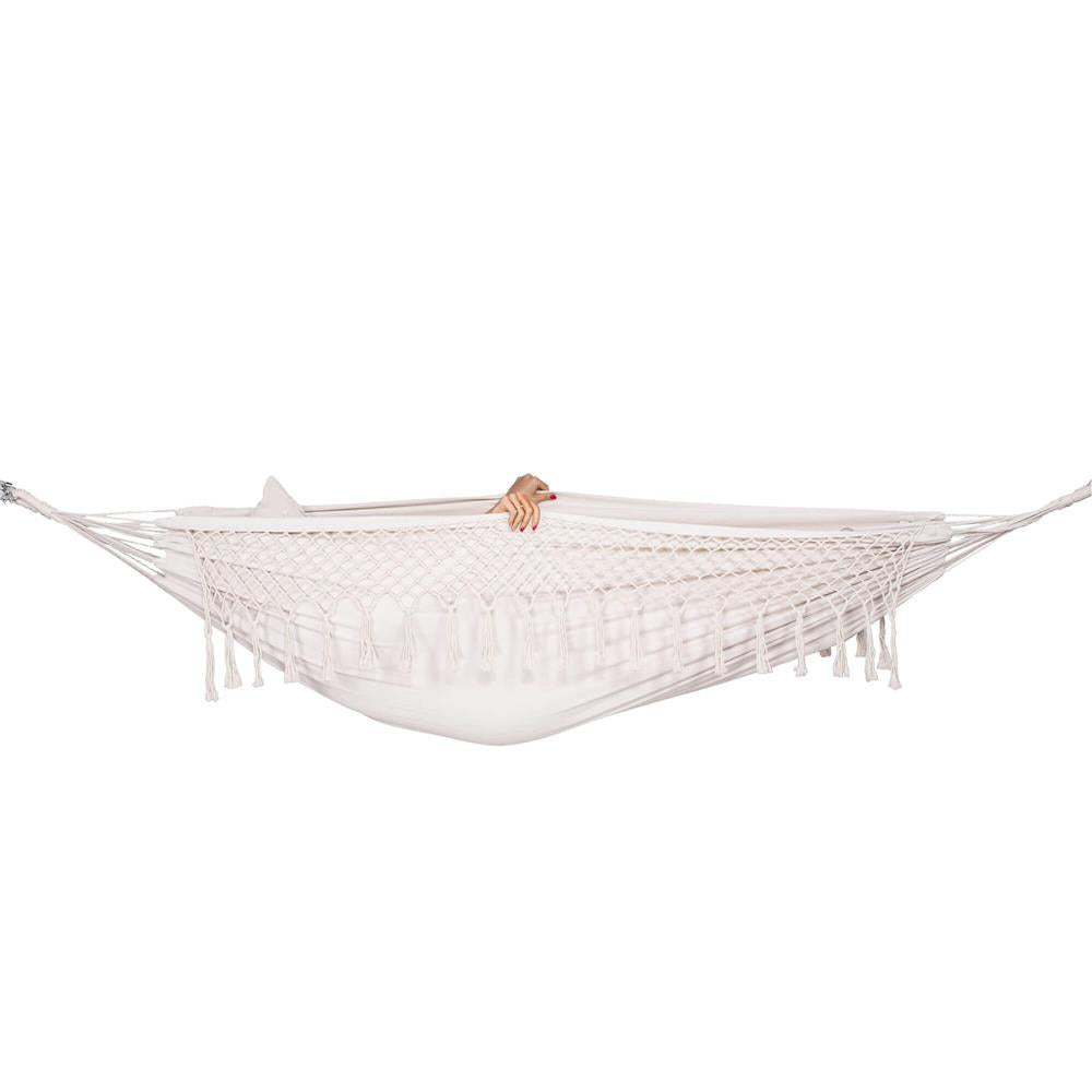 Hamac doua persoane cu franjuri si 2 perne, 200kg, 200×150 cm, bej