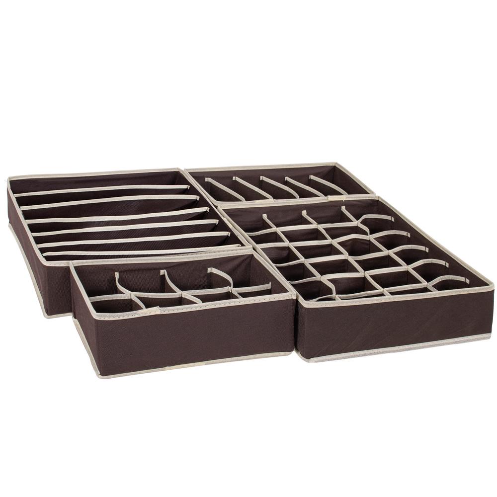 Set 4 organizatoare Sersimo sertar pentru sosete/lenjerie, maro