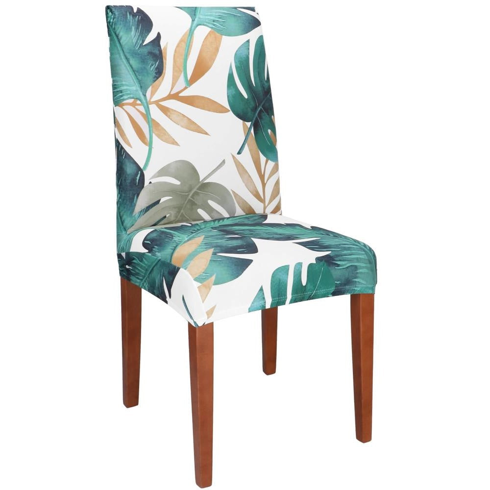 Husa pentru scaun, marime universala, poliester si spandex, 38x70cm, verde cu model floral