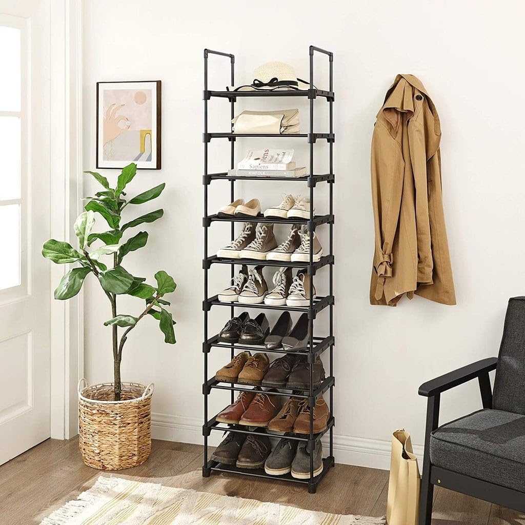 SONGMICS Raft de depozitare pantofi pe 10 niveluri, metal, instalare modulara, 30x45x174cm, negru