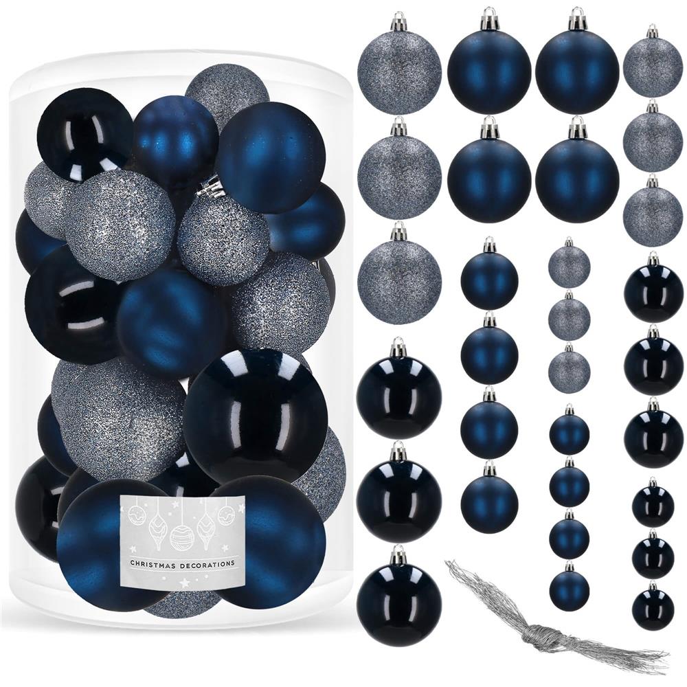 Set globuri de Craciun, 30 bucati, 3 modele, 4/5/6cm, albastru inchis