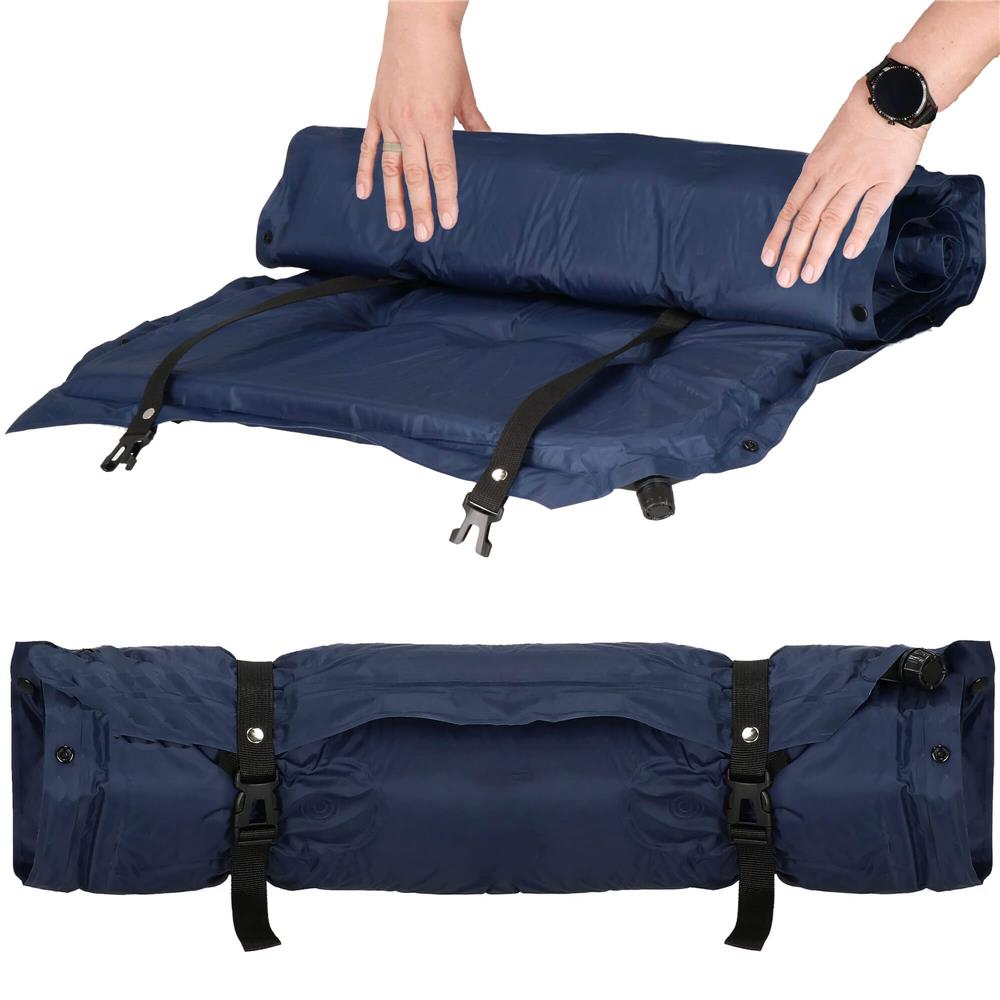 Saltea plabila cu perna din spuma poliuretanica, cu autoumflare, 193x68x3.5cm, bleumarin