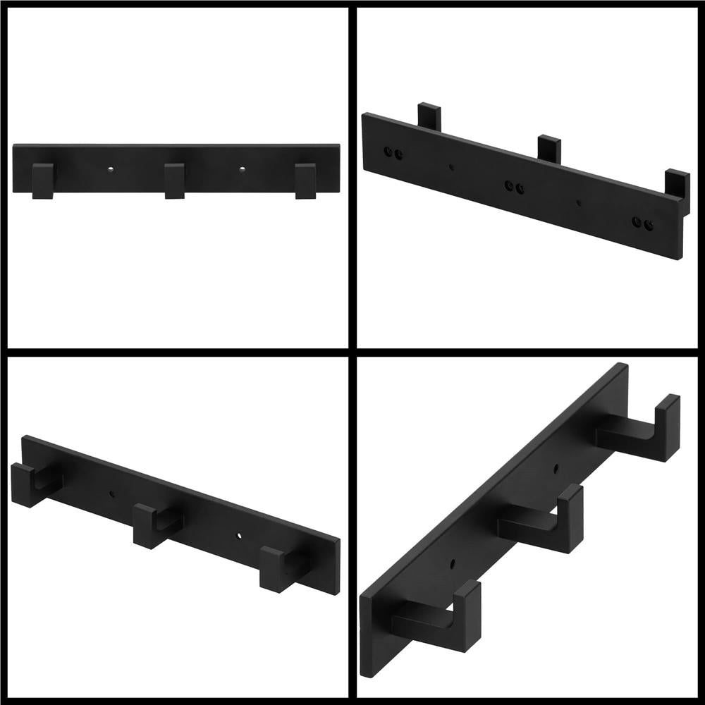 Cuier de baie pentru prosoape cu 2 sisteme instalare, aluminiu, 3 agatatori, 25x4cm, negru