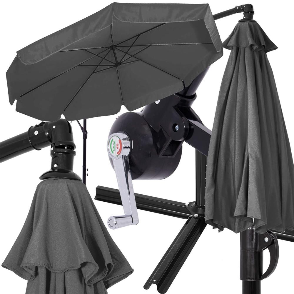 Umbrela de gradina cu brat lateral banana, cu husa, 300cm, gri