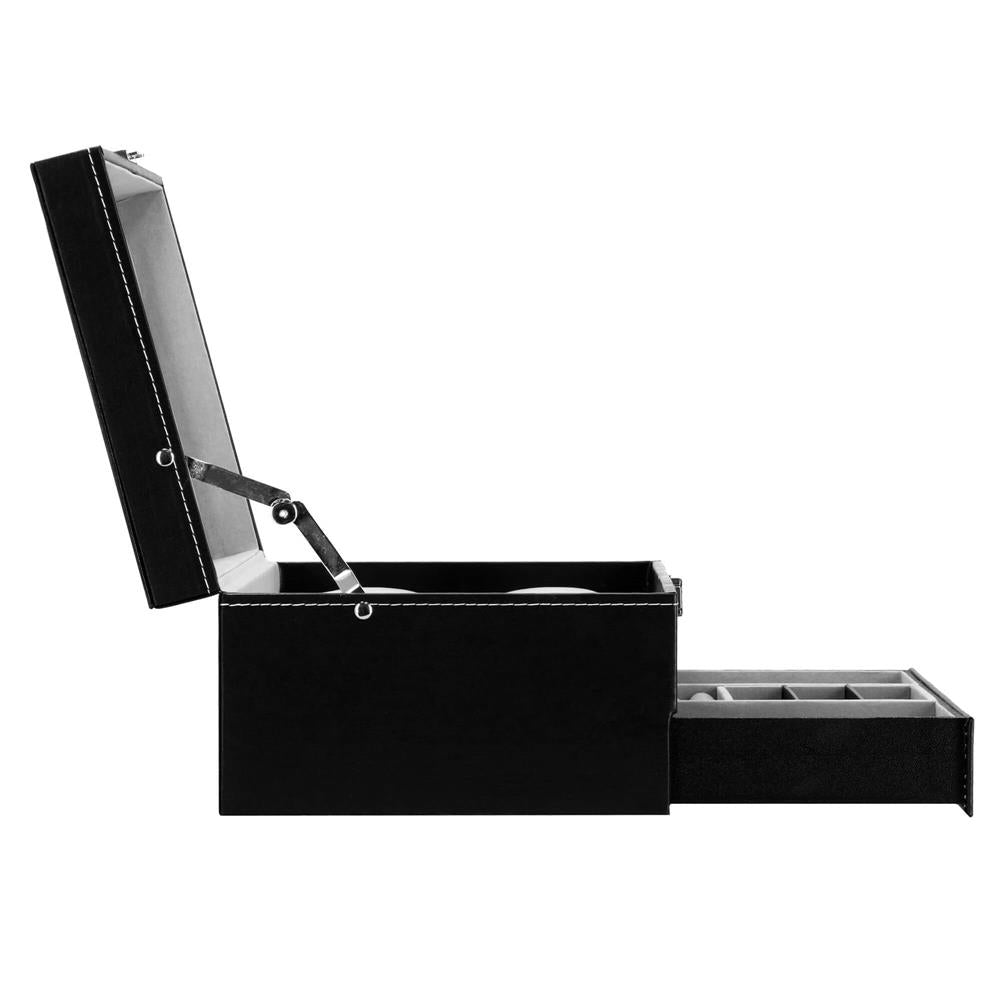 Cutie depozitare si organizare ceasuri si alte accesorii, MDF, piele ecologica, 30x20x13cm, negru