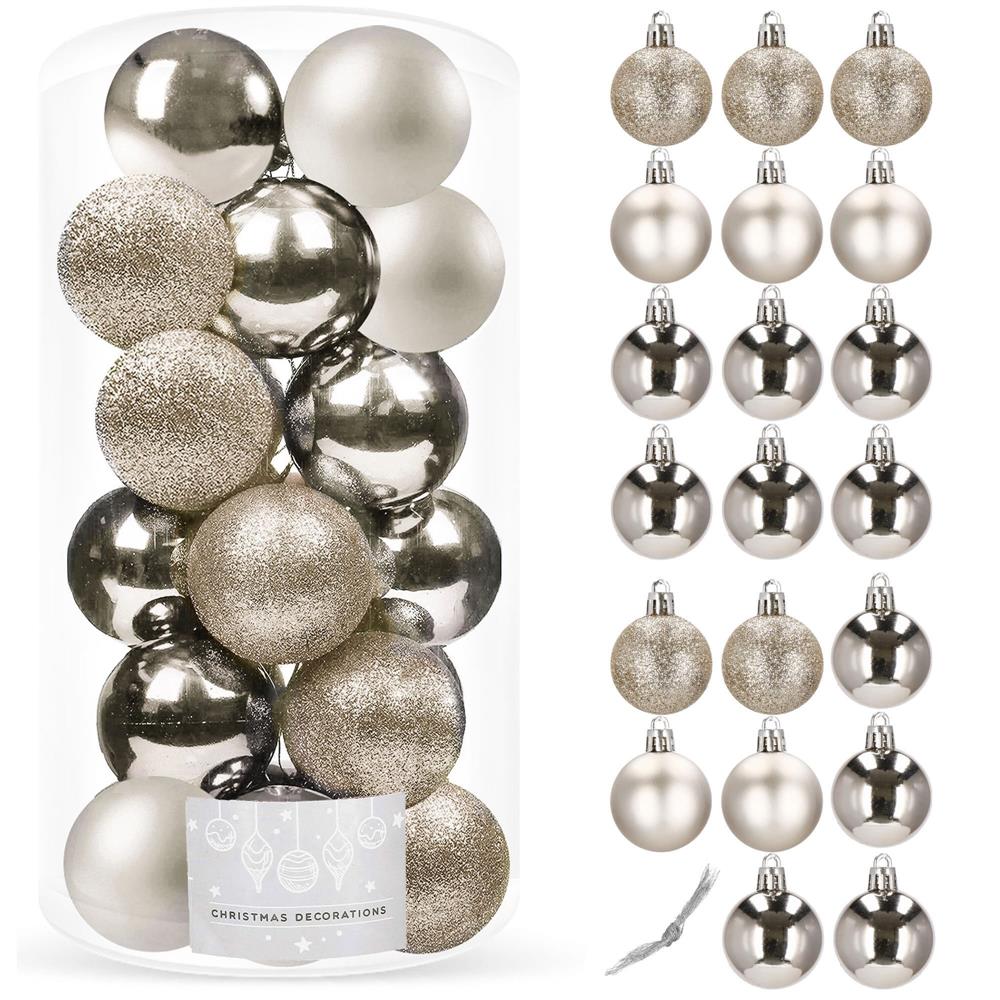 Set globuri de Craciun, 20 bucati, 3 modele, 4cm, argintiu rose