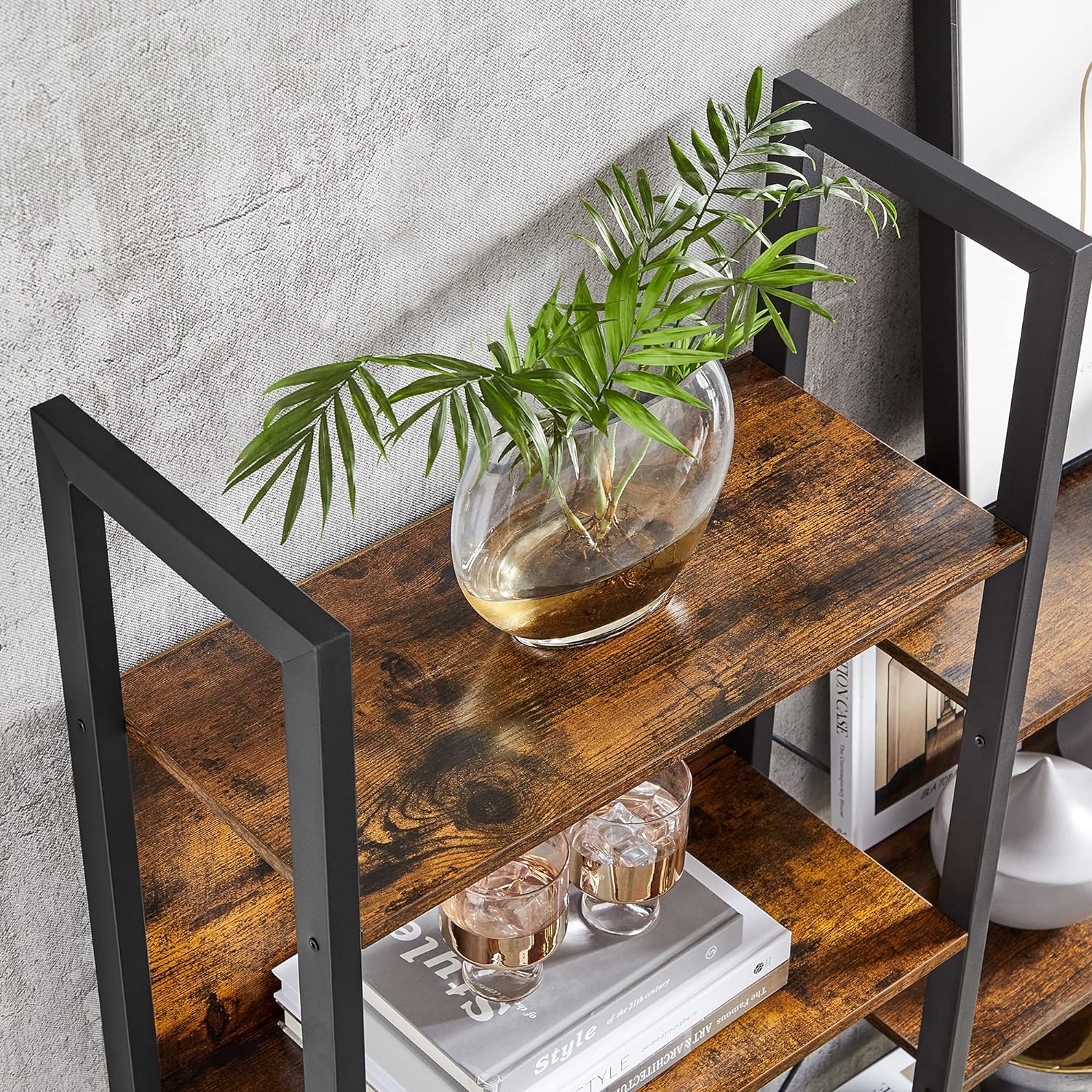 VASAGLE Biblioteca cu 14 rafturi din lemn, cadru metalic, 24x158x166cm, stil industrial, maro rustic si negru