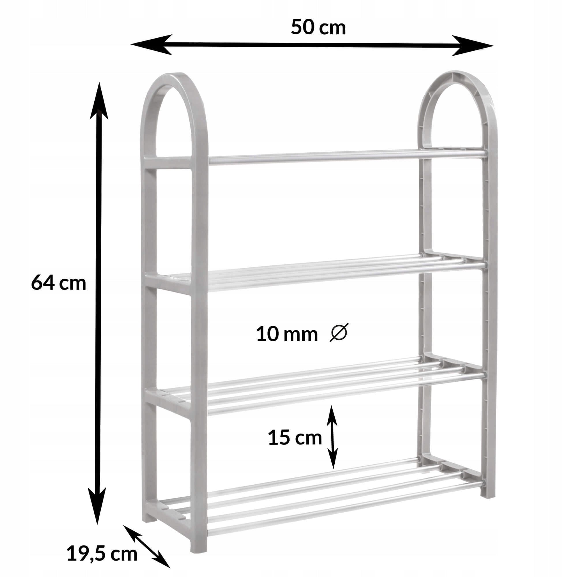 Pantofar PVC si metal, Sersimo cu 4 rafturi, 64x50cm, argintiu