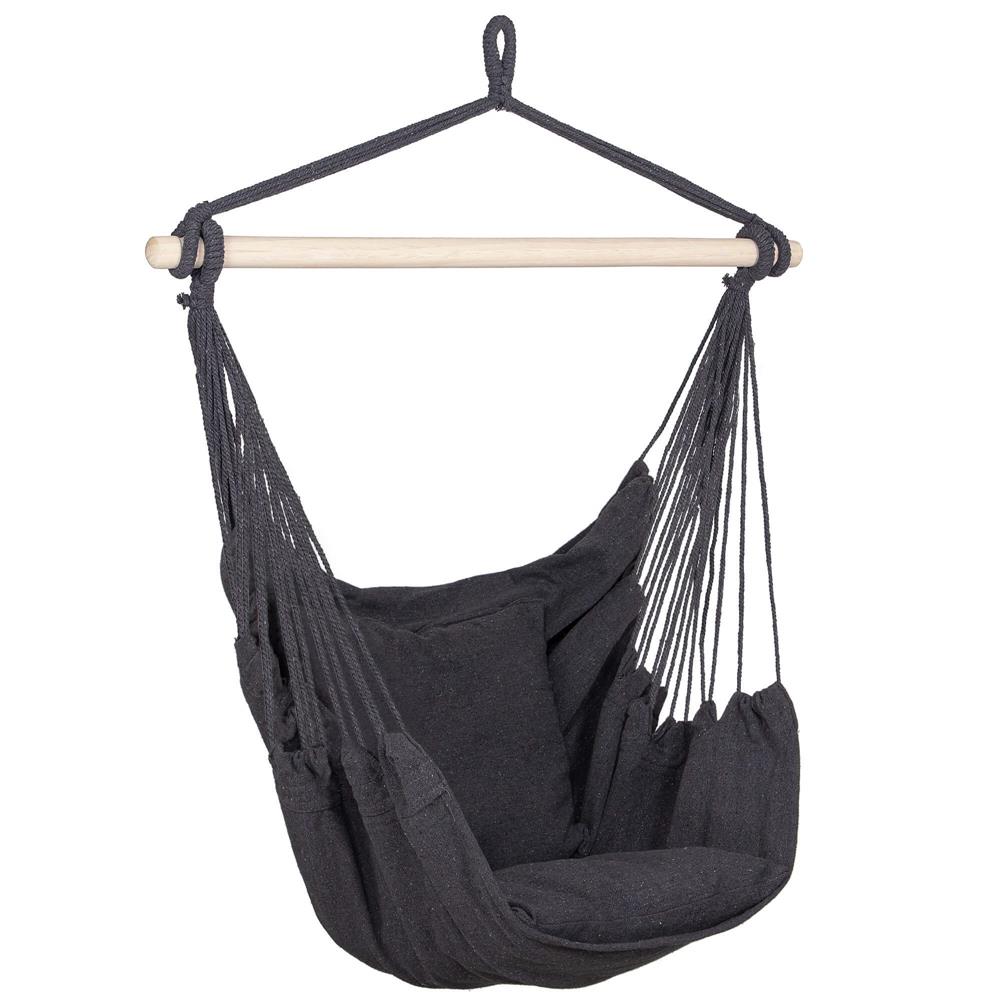 Hamac tip leagan suspendat pentru casa sau gradina, gri inchis cu perne, 130x100cm, 150kg