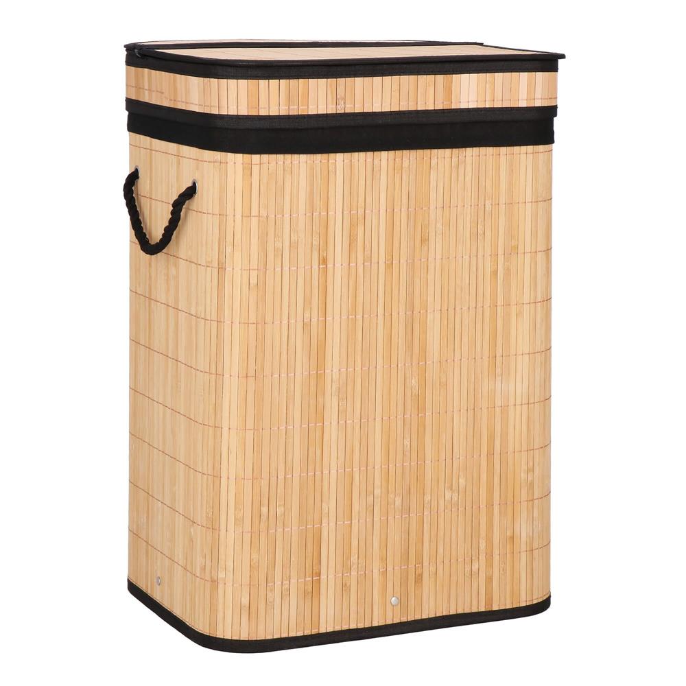 Cos de rufe din bambus cu capac, sac detasabil, volum 72L, 42x33x60cm, maro