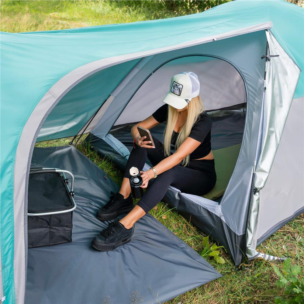 Cort plaja sau camping, impemeabil, cu terasa, 4 locuri, 175x310x130cm, gri albastru - 7