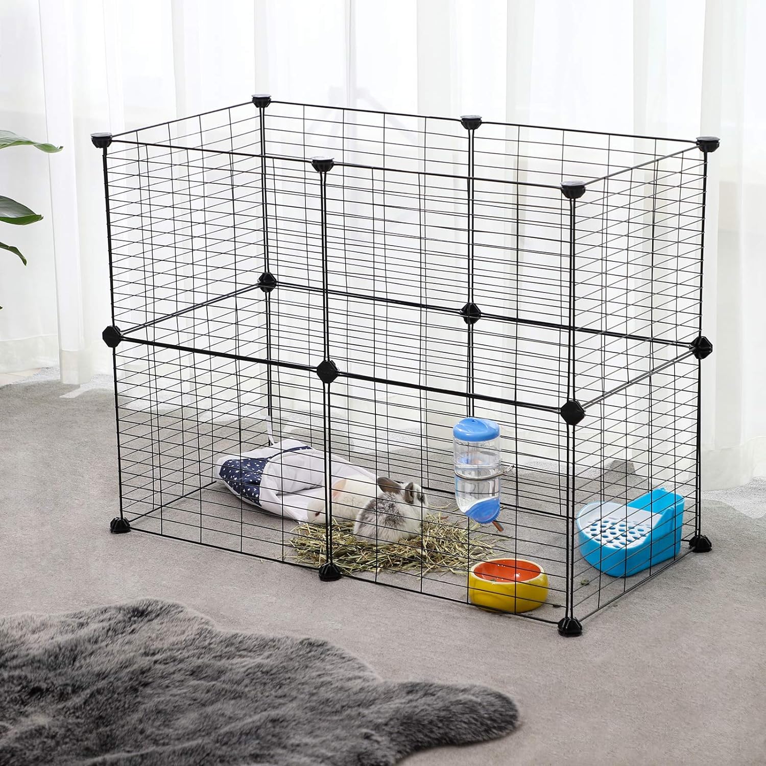 SONGMICS Tarc metalic pentru rozatoare sau alte animale mici, instalare modulara, 143x73x46cm, negru