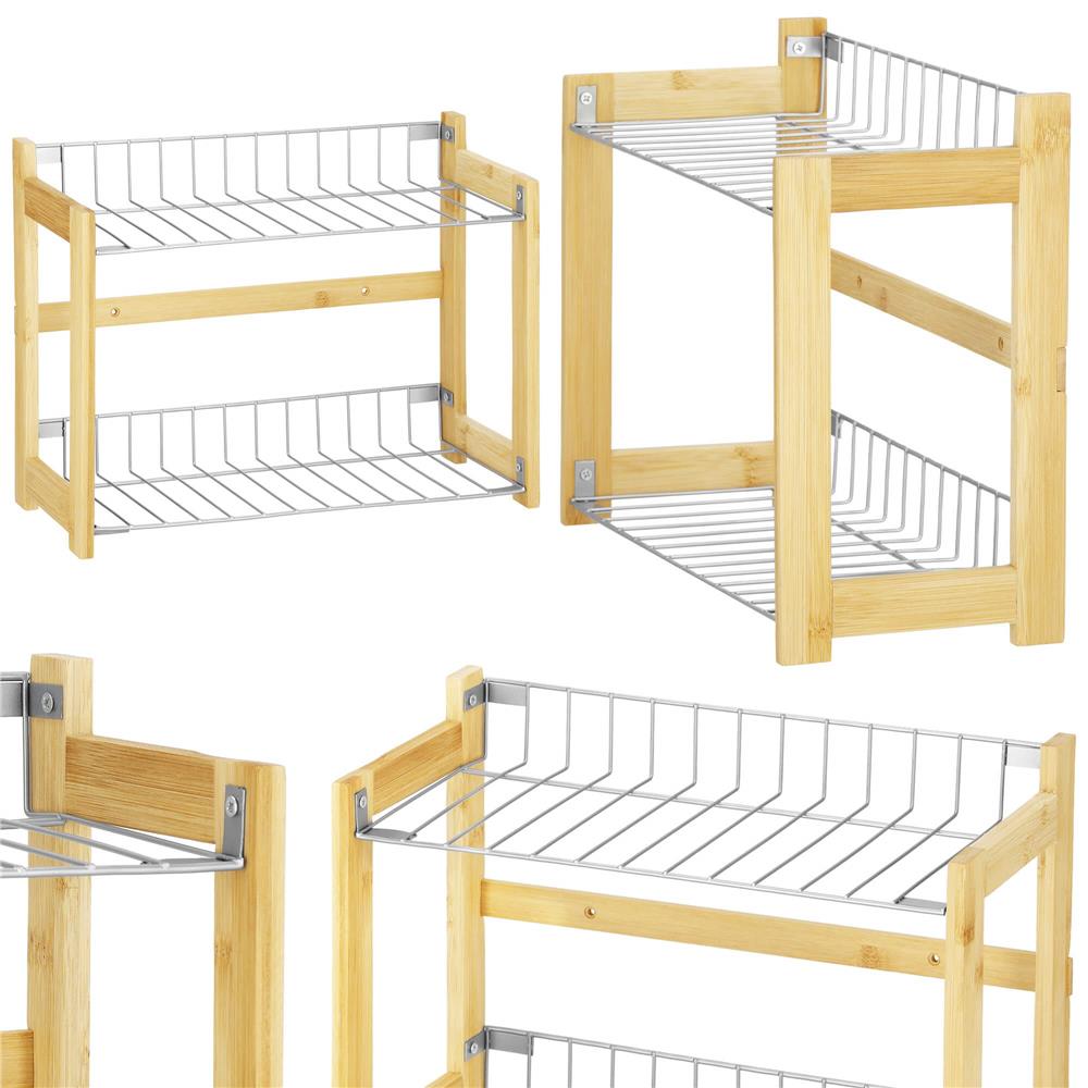 Suport organizator multifunctional cu 2 etaje, bambus si metal, 33x14x25cm