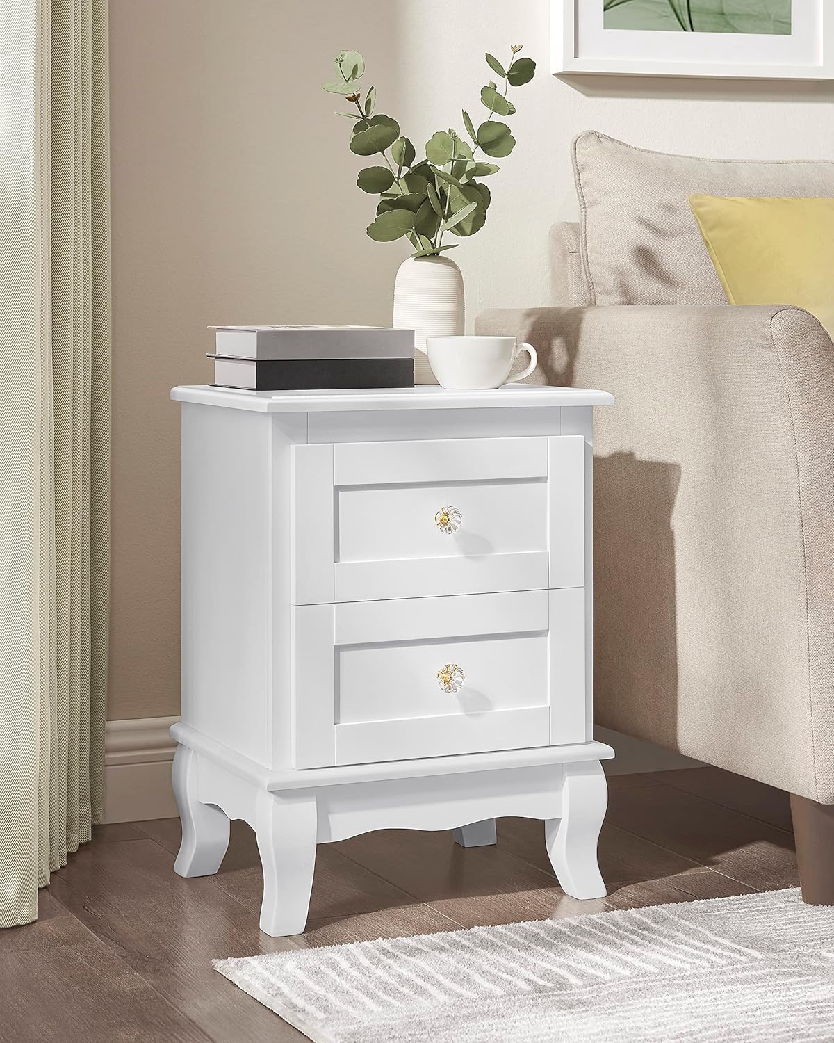 VASAGLE Set de 2 noptiere din MDF, cu sertare, 39x31x53 cm, alb