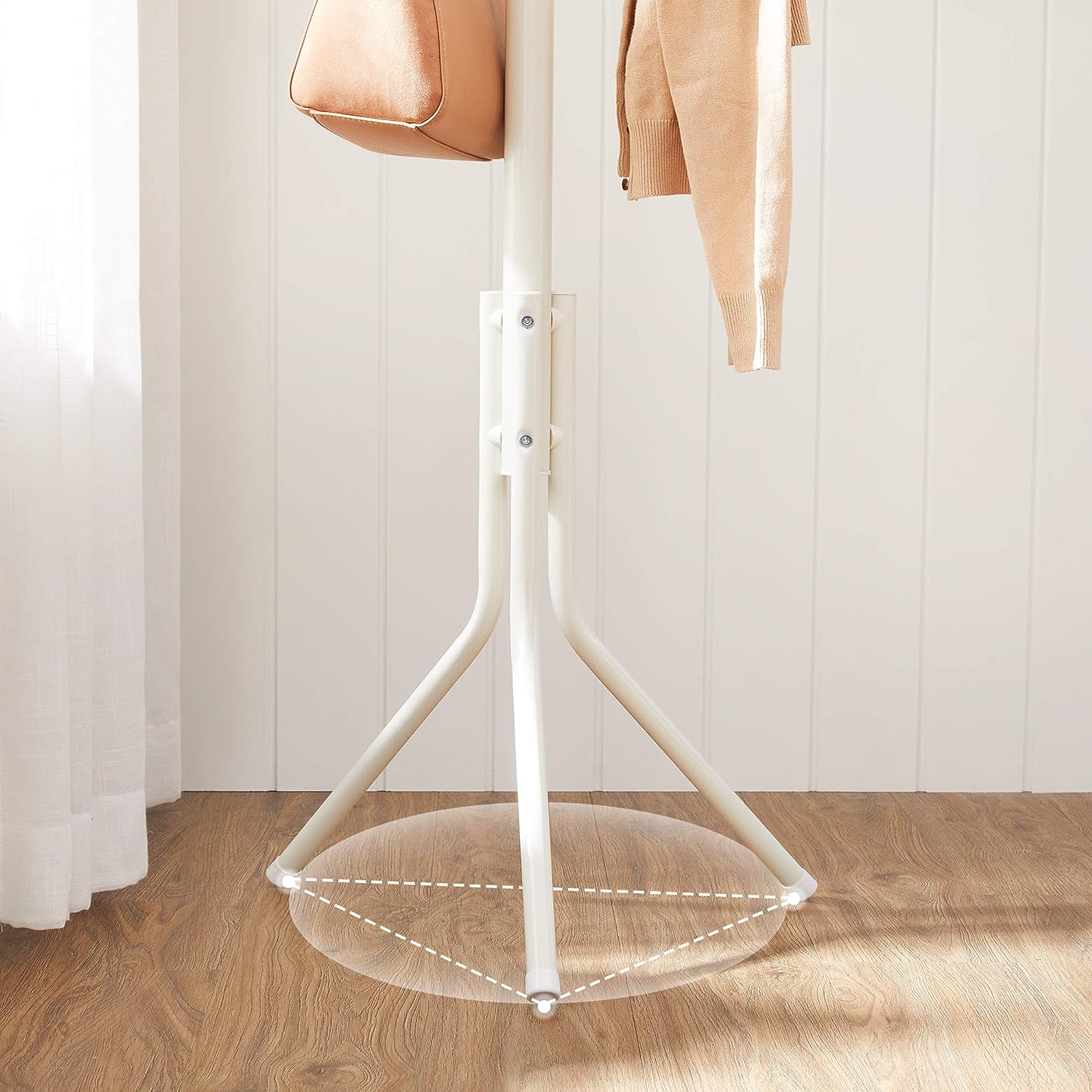 SONGMICS Cuier pentru haine cu 12 carlige pe 3 nivele, metalic, inaltime 182 cm, alb crem