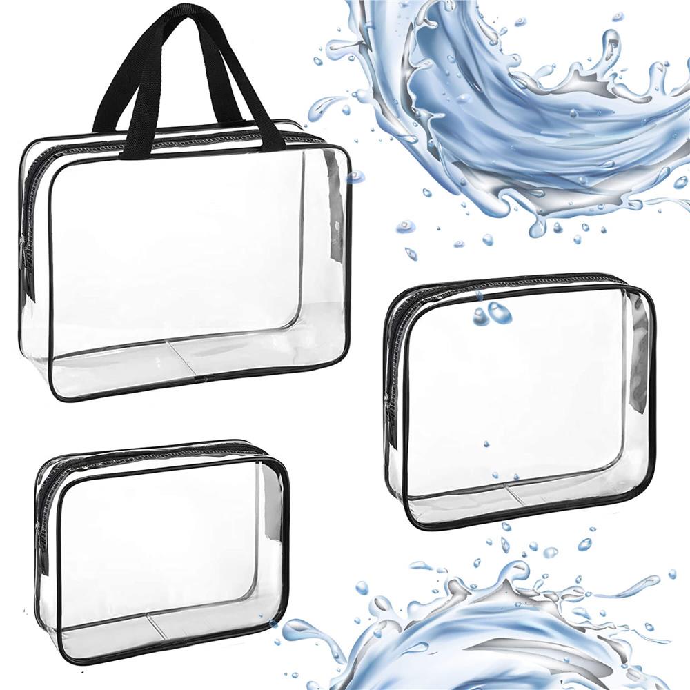 Set 3 genti organizatoare de calatorie cu fermoar, diverse dimensiuni, transparente